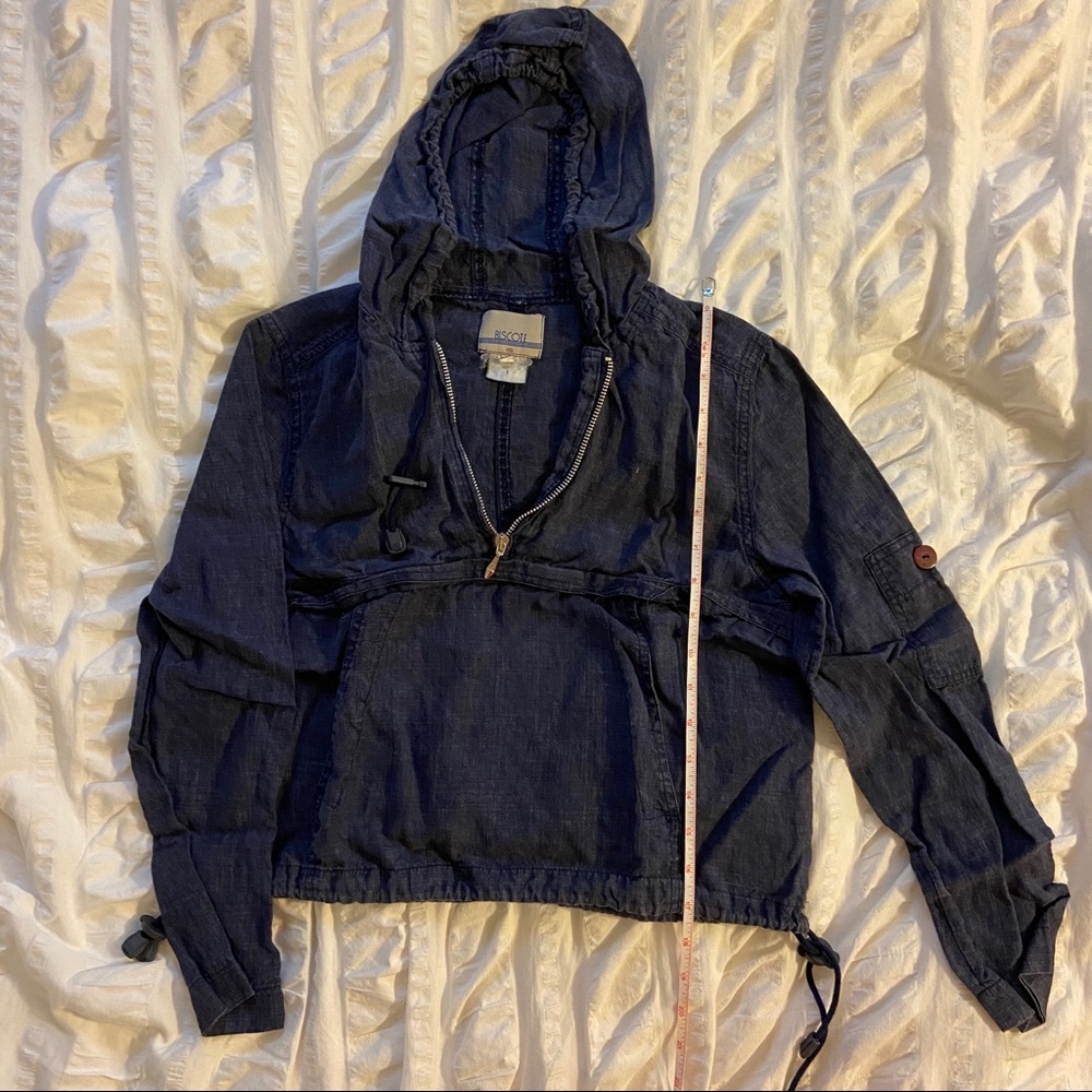 Biscote linen dark blue hoodie jacket